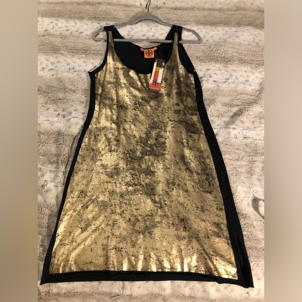 : : TORY BURCH New w/ Tag Metallic Gold & Black Sleeveless Dress : : - Picture 9 of 9